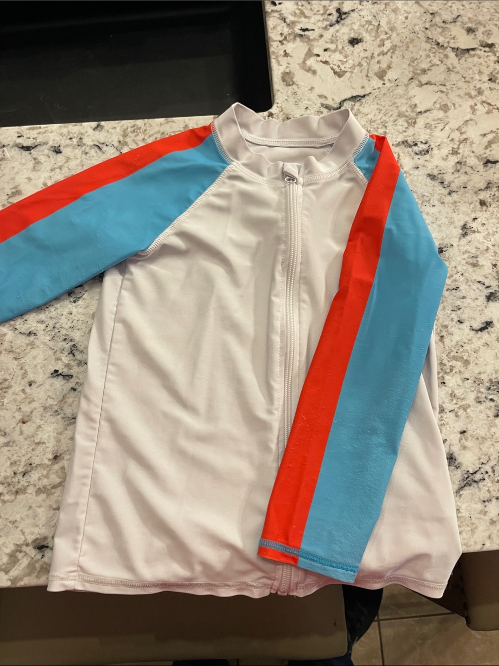 Kids White Rash Guard Swim Jacket with Blue and Red Sleeves